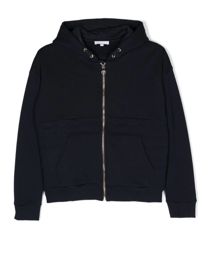 Chloé Kids Navy Embroidered Hoodie In Blue
