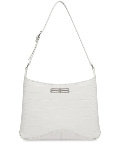 Balenciaga Xx Bb-logo Crocodile-effect Leather Shoulder Bag In White
