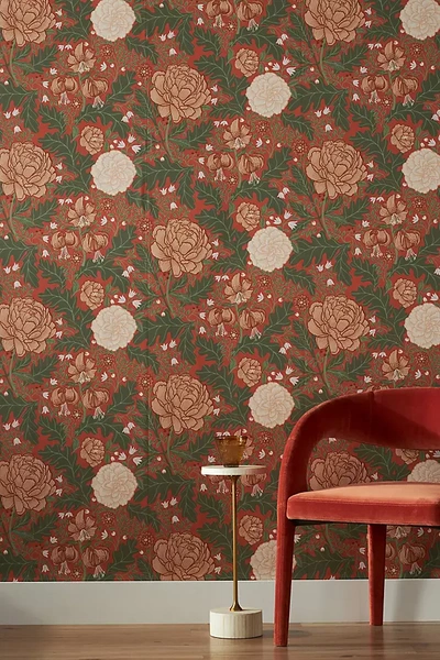 A-street Prints Camille Peony & Lily Wallpaper In Orange