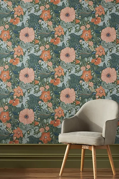 A-street Prints Victoria Floral Nouveau Wallpaper In Green