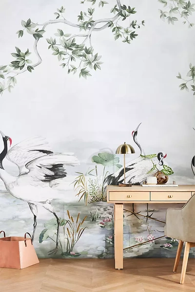 Anthropologie Crane Mural In Pink