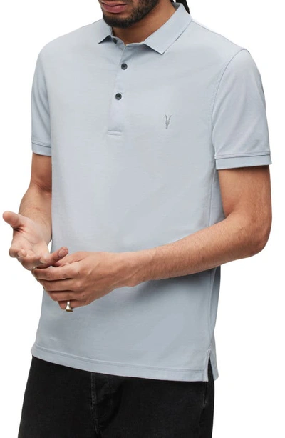 Allsaints Reform Cotton Embroidered Logo Slim Fit Polo Shirt In Powdered Blue