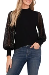Cece Sequin Sleeve Mock Neck Sweater In Rich Black