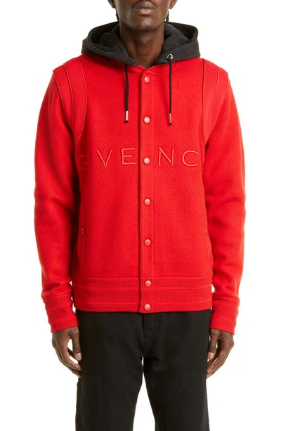 Givenchy Men's Hooded Embroidered Varsity Jacket In Red | ModeSens