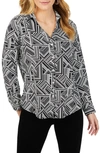Foxcroft Mary Geometric Print Button-up Shirt In Black