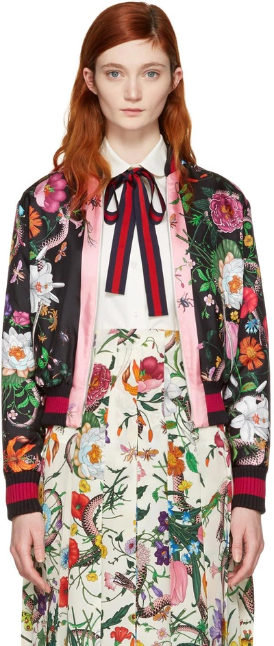 Gucci Printed Silk-satin Bomber Jacket In Multicolor | ModeSens