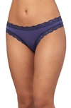 Fleur't Iconic Lace-trim Thong In Oxford Blue