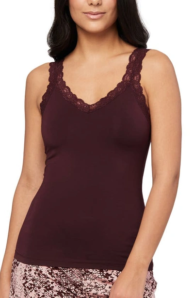 Fleur't Iconic Lace Trim Camisole With Shelf Bra In Cocoa