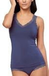 Fleur't Iconic Lace Trim Camisole With Shelf Bra In Oxford Blue