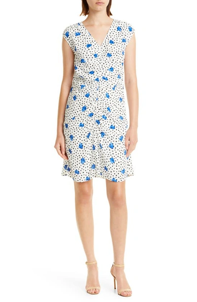 Hugo Boss Desmala Dot Ruched Dress In Blue Dot Fantasy