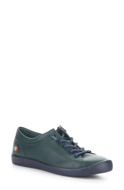 Softinos By Fly London Isla Distressed Sneaker In Forest Green Smooth Leather