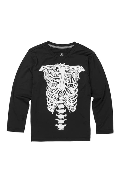 Volcom Kids' Skeleton Print Long Sleeve Rashguard In Black