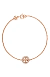 Tory Burch Pave Logo Miller Chain Bracelet In Rose Gold / Crystal