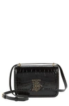 BURBERRY SMALL TB MONOGRAM CROC EMBOSSED LEATHER SHOULDER BAG