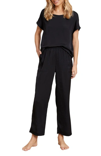 Barefoot Dreams Dolman-sleeve Washed Satin Lounge Set In Black