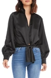 Karen Kane Tie Front Satin Top In Black