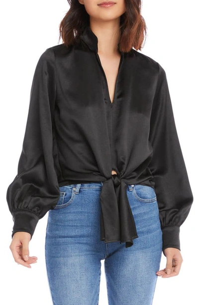 Karen Kane Tie Front Satin Top In Black