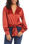 Karen Kane Tie Front Satin Top In Rust