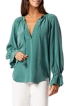 Joie Plus Cecarina Ruched Bell-sleeve Tassel Top In Green