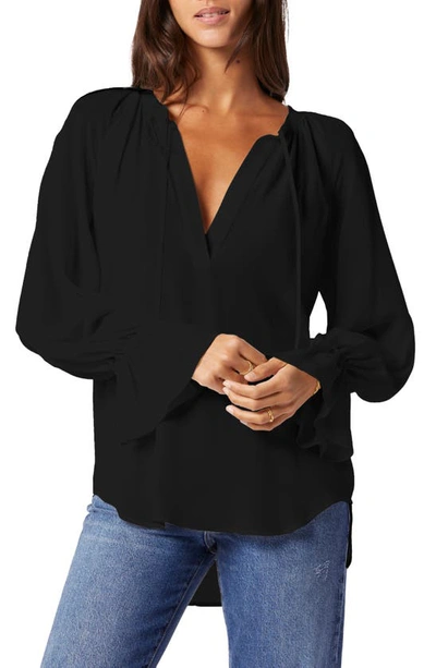 Joie Plus Cecarina Ruched Bell-sleeve Tassel Top In Black
