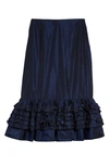 Molly Goddard Elise Frill Hem Taffeta Midi Skirt In Navy
