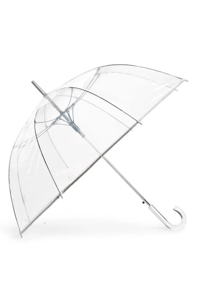 Shedrain Auto Open Stick Clear Dome Umbrella In Clear Silver