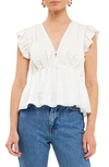 Endless Rose Flutter Sleeve Tie Neck Blouse In Cream