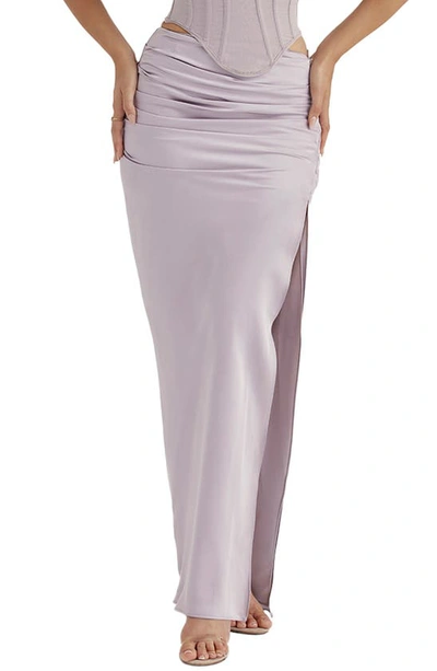 House Of Cb Jia Pleated Satin Maxi Skirt In Grey