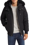 Moose Knuckles Shearling Trim Down Bomber Jacket In Black W/ Black Sh