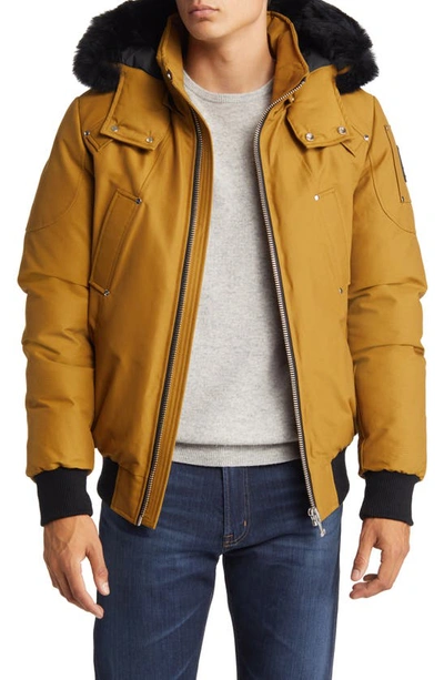 Moose Knuckles Ballistics Bomber 650 Fill Power Down Jacket In Tapenade W/ Black Sh