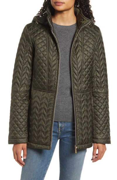 Gallery Hooded Quilted Jacket In Deep Olive