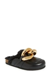 Jw Anderson Chain Shearling-lined Leather Loafers In Black