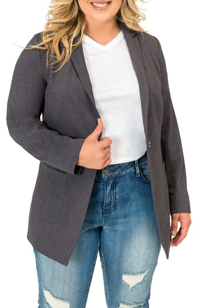 Standards & Practices Plus Womens Heathered Notch Collar One-button Blazer In Charcoal