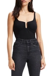 Good American Good Touch U Ring Ruched Thong Bodysuit In Black001