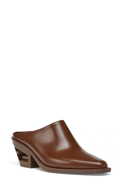 Fendi Vitello Leather Cutout-heel Mules In Brown