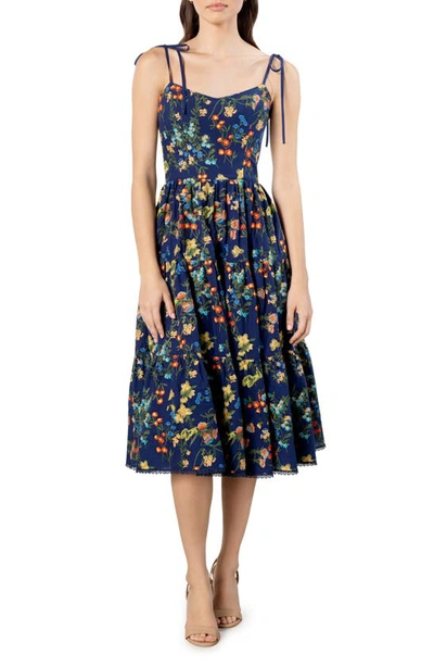 Dress The Population Dream Floral Embroidered Cotton Sundress In Blue