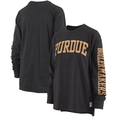 Pressbox Women's  Heathered Black Purdue Boilermakers Two-hit Canyon Long Sleeve T-shirt
