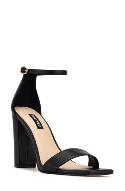 Nine West Women's Marrie Square Toe Block Heel Dress Sandals Women's Shoes In Black - Faux Leather