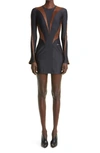 Mugler Cutout Illusion Panel Long Sleeve Body-con Minidress In 19992 Black Nude 02
