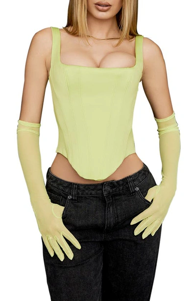 House Of Cb Rafa Satin Longline Corset Top In Lime