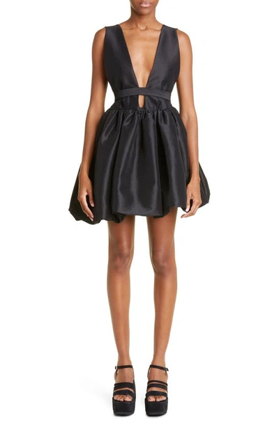 Kika Vargas Hilma Plunge-front Silk-blend Taffeta Mini Dress In Black