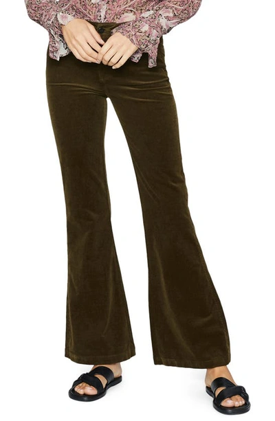 Paige Genevieve High Waist Flare Leg Corduroy Pants In Olive