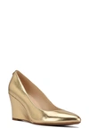 Nine West Women's Cal 9x9 Slip-on Pointy Toe Dress Pumps In Gold Faux Leather