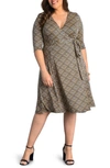 Kiyonna Essential Wrap Dress In Golden Geometric Print