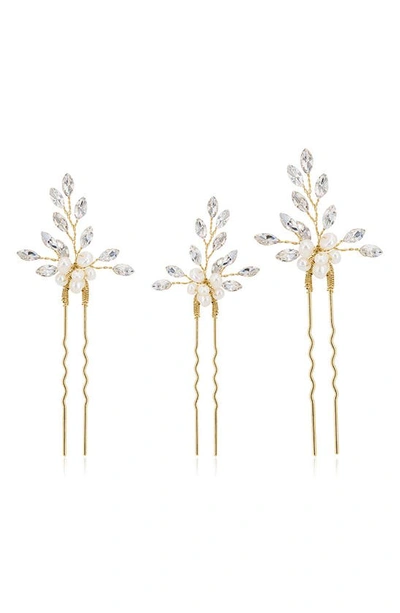 Brides And Hairpins Brides & Hairpins Agapi Set Of 4 Pearl & Crystal Hair Pins In Gold