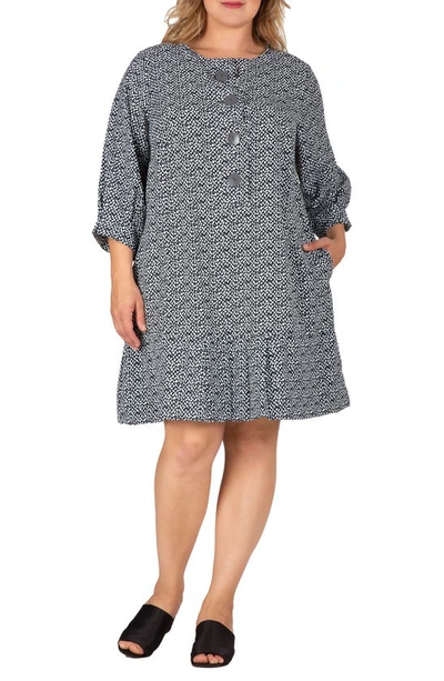 Standards & Practices Long Sleeve Flounce Dress In Black White