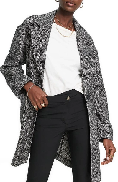 Topshop Textured Short Coat In Gray In Multi