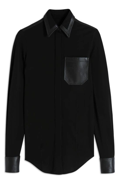 Victoria Beckham Leather-detail Pointed-collar Shirt In Black