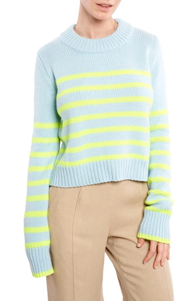 La Ligne Mini Marin Striped Wool And Cashmere-blend Sweater In Ice / Lime