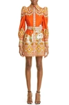 ZIMMERMANN ARIES ZODIAC PRINT BELTED LONG SLEEVE MINIDRESS